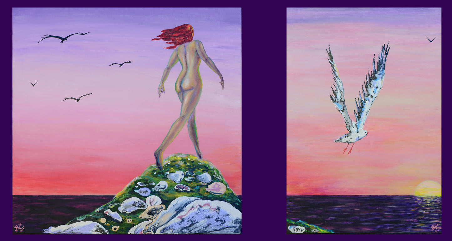Metamorphosis 1 and 2, original, 36 x (36 + 24) in